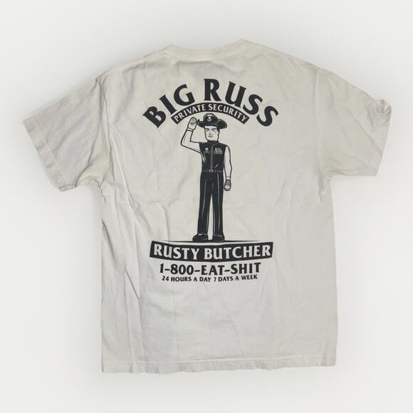 Rusty Butcher Big Russ Private Security T-Shirt White Large 20x28 Motorcycle Tee - Picture 1 of 7